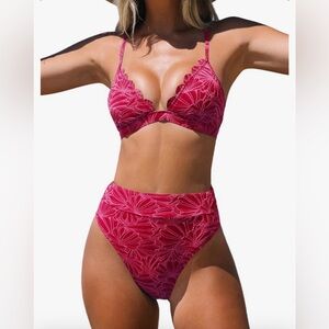 Cupshe Women's Pink Floral Bikini Set